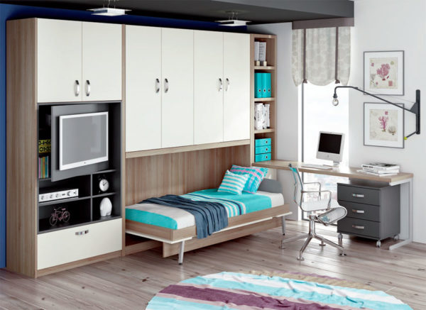 Habitación Juvenil con Cama abatible horizontal y escritorio Modelo Comp-20 Livemar Muebles Trimobel Getafe Madrid
