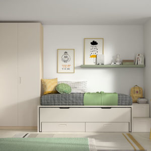 Habitación juvenil con armario esquina y cama nido Magina Muebles Trimobel Getafe Madrid