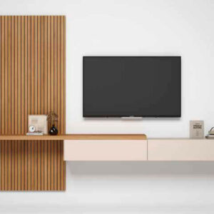 Mueble de salón suspendido moderno Fresh nº27 con panel de palillería | Muebles Trimobel Getafe