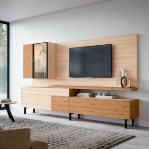 Mueble de salón moderno Fresh nº30 con vitrina y panel pasacables | Muebles Trimobel Getafe
