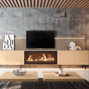 Mueble de salón moderno Fresh nº33 con chimenea GEO 50 y paneles decorativos | Muebles Trimobel Getafe