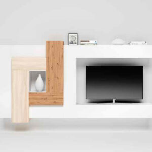 Salón moderno Fresh Nº48 de 315 cm en blanco y madera con composición geométrica - Muebles Trimobel Getafe