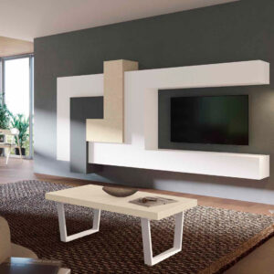 Mueble de salón suspendido Fresh Nº47 con espacio para televisión y módulos blancos de diseño moderno - Trimobel Getafe
