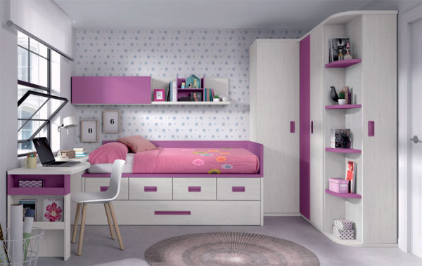Habitacion Juvenil Formas 032 rosa y blanco Muebles Trimobel Getafe