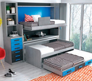 Habitación con tres camas abatibles, literas y cama nido. Muebles Trimobel Getafe Madrid Composición 55