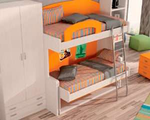 Habitacion Juvenil con Cama abatible y litera abatible Livemar Muebles Trimobel Comp-45 color naranja