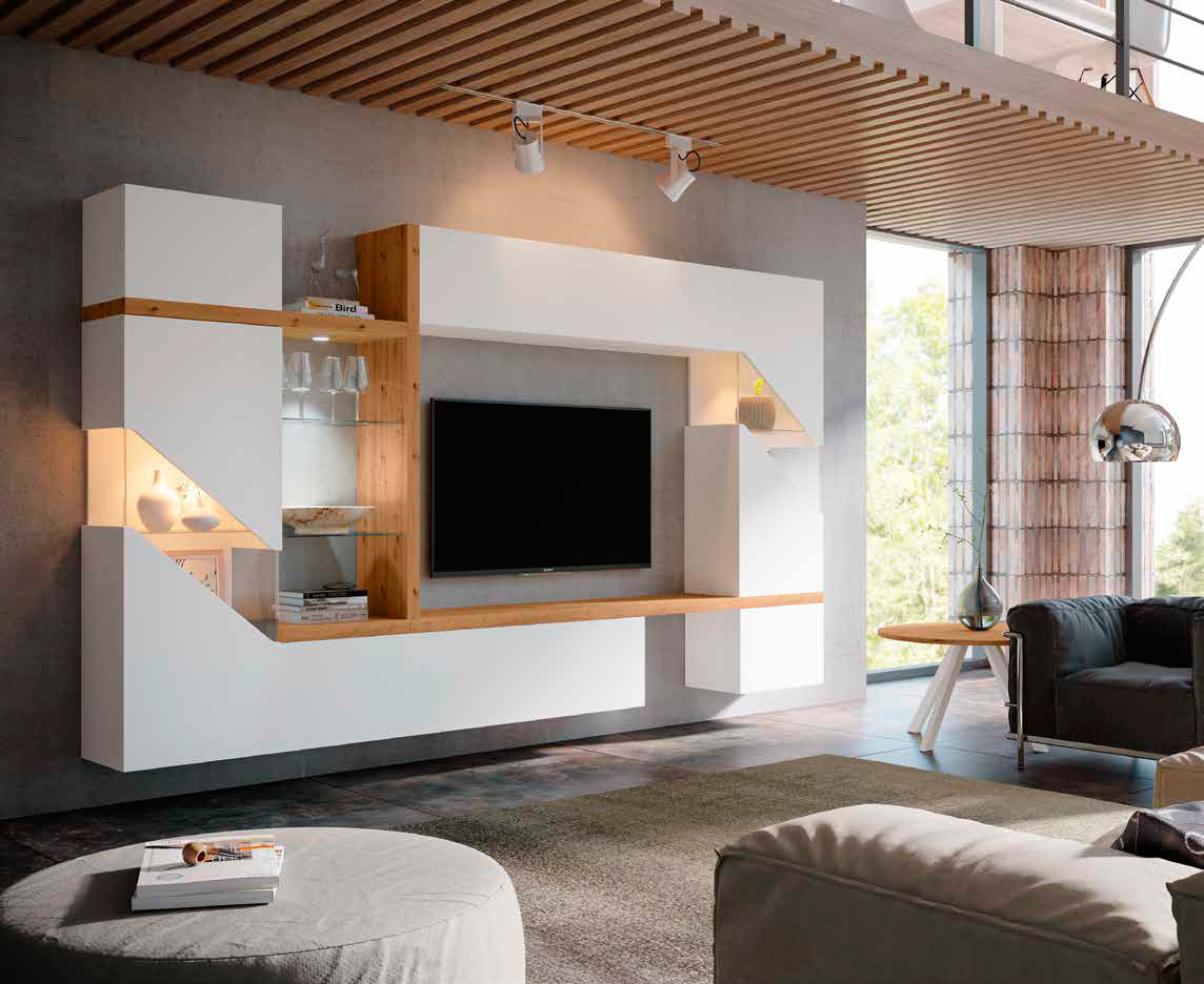 Mueble-de-Salon-moderno-Fresh-39-Canoil-Getafe-Muebles-Trimobel Composición modular salón Fresh 39 con vitrinas - Mueble Trimobel Getafe